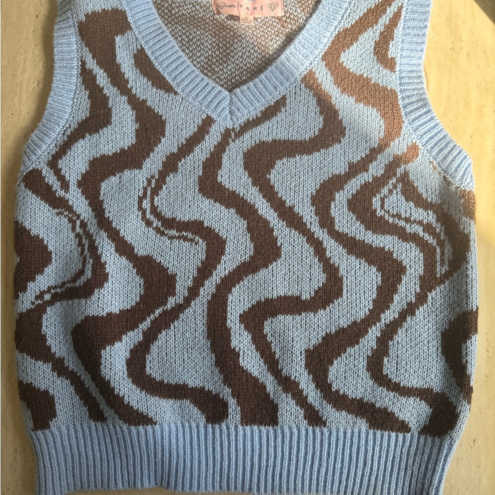 Blue and Brown Patterned Sweater Vest